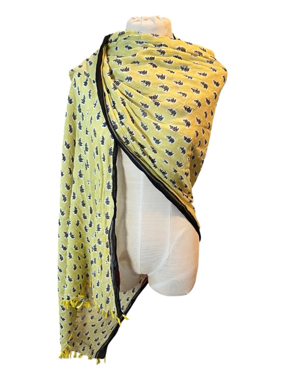 Paradise USA. Yellow Printed Lightweight Scarf with Black Trim
